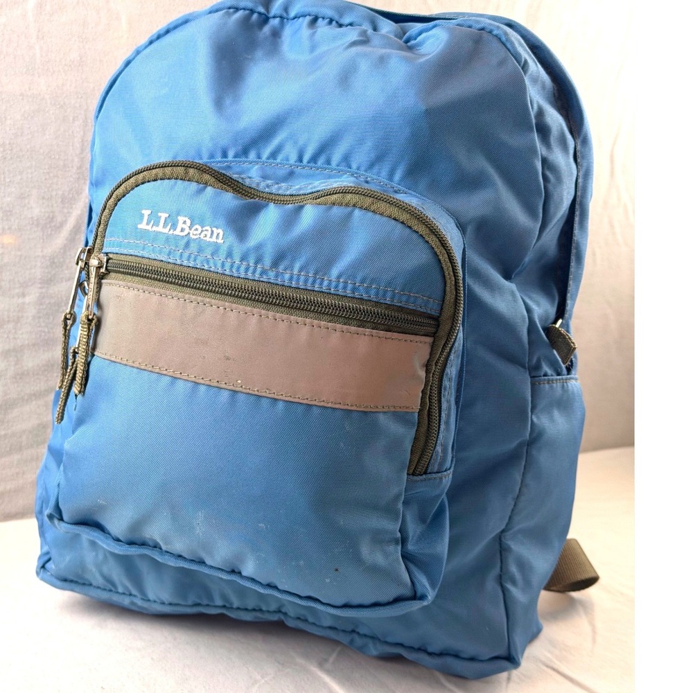 L.L. Bean Blue Lightweight Backpack Organizer Daypack School Bag Reflective LL
